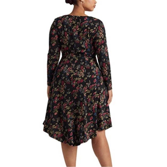 Lauren Ralph Lauren Black Moody Floral Surplice Stretch Jersey Midi Dress 16 - Picture 3 of 15